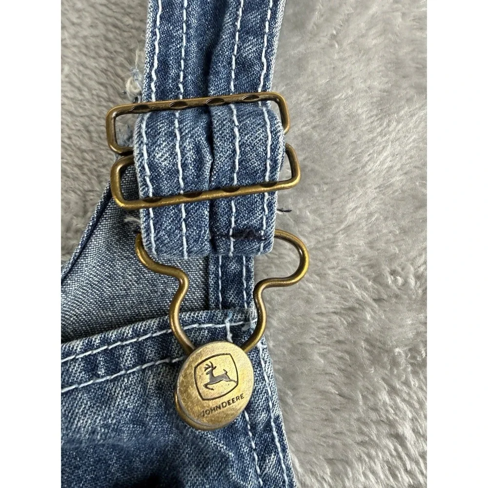 Vintage John Deere Denim Overalls Youth Adjustable Bib Wide Leg Farm Logo